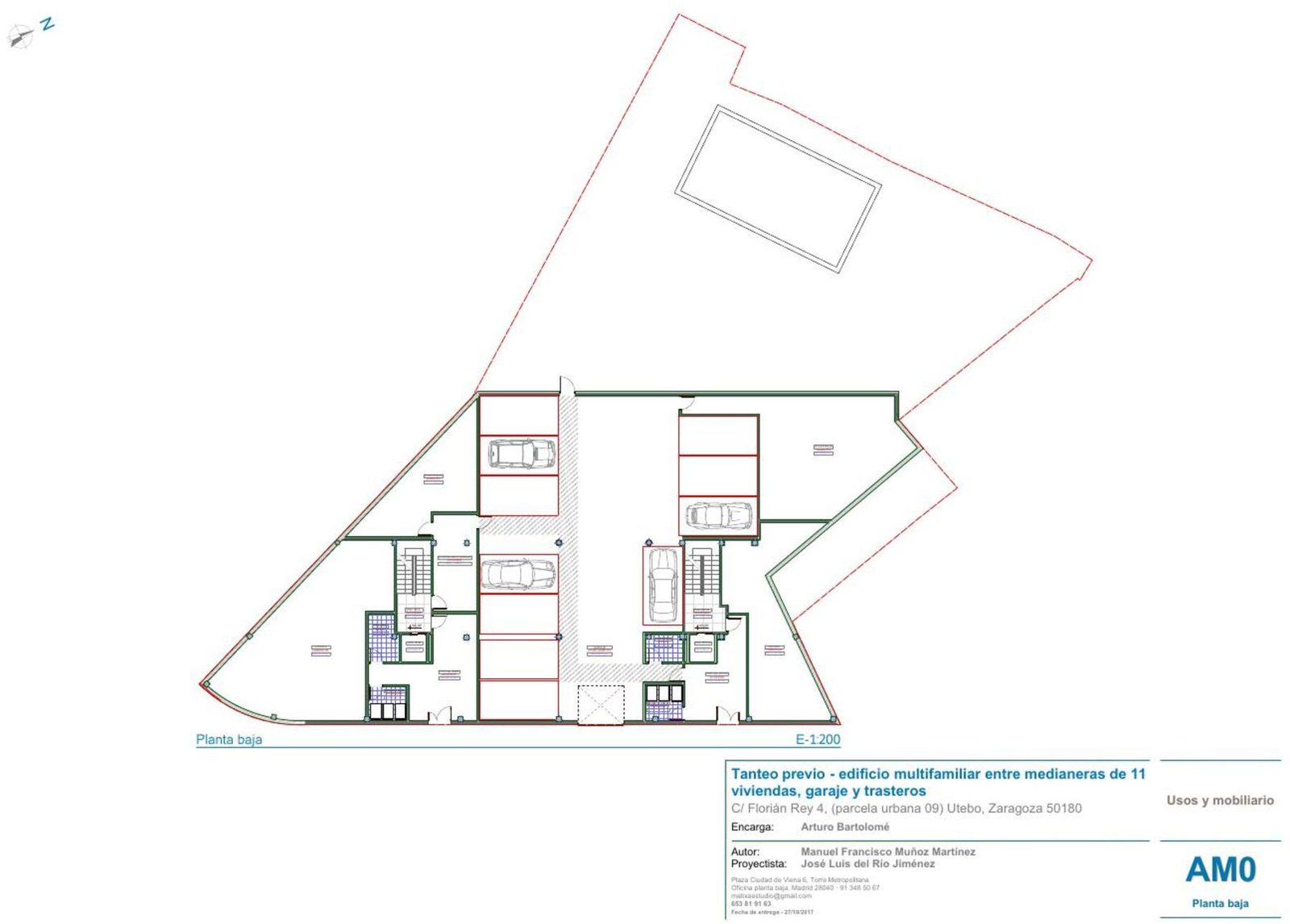 Planta baja de la alternativa de 12 viviendas con piscina en Utebo